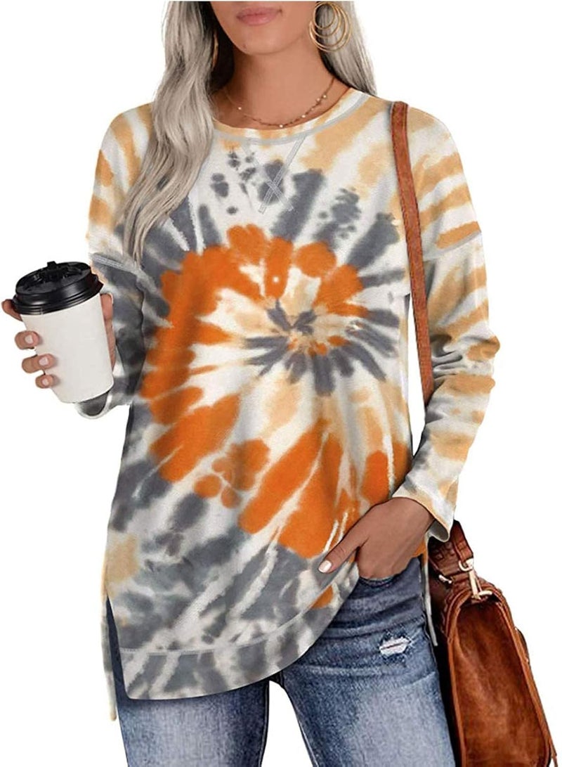 woobles Womens Sweatshirts for Ladies Tie Dye Printed Embroidery Collar Tunic Gradient Blouses Long Sleeve Pullovers - Image 3